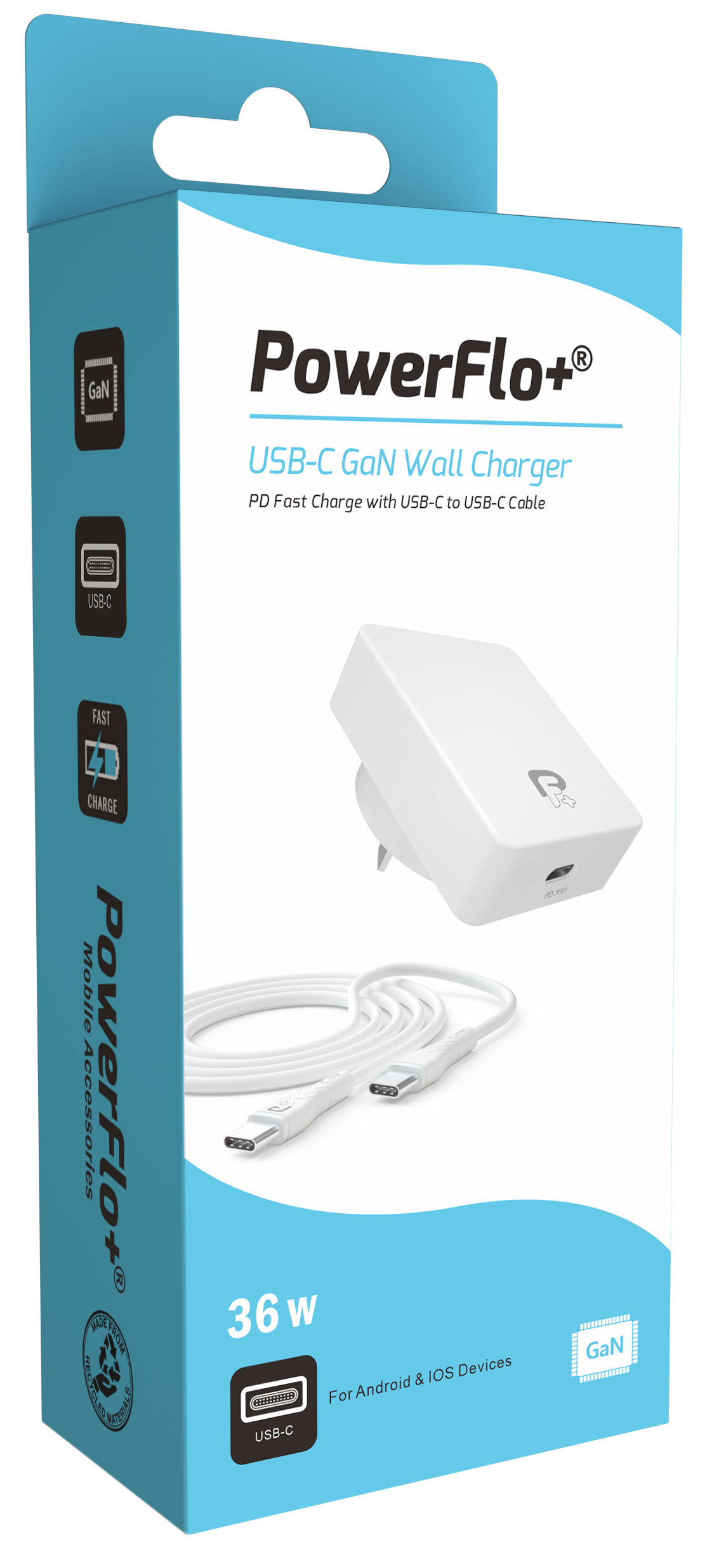 P01010815 Powerflo USB-C 36w PD Wall Charger-USB-C Cable Bundle Pack P01010815 Powerflo USB-C 36w PD Wall Charger-USB-C Cable Bundle Pack